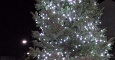 lit up christmas tree with dep mayor
